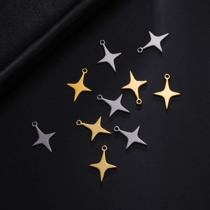 Polished stainless steel four-pointed star charms in gold and silver finish for DIY jewelry