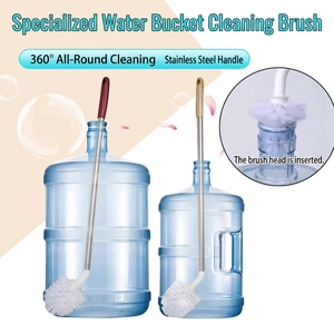 Water Bucket Cleaning Brush Long Handle Stainless Steel Rod Nylon Spherical Head For Large Jug Dispenser Bottle