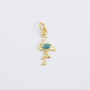 Elegant 18k gold plated flamingo pendant with blue enamel wing for DIY jewelry necklaces