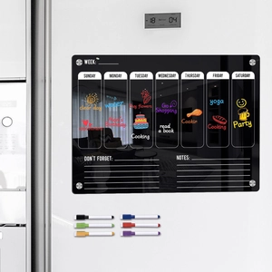 Magnetic acrylic weekly calendar board for fridge with 6 colorful markers set