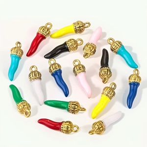 Stainless Steel Enamel Chili Pendants Colorful Crown Cap Drip Oil Italian Horn Charms For DIY Jewelry Making Crafts