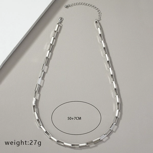 Silver geometric rectangular link chain necklace with lobster clasp and adjustable extension