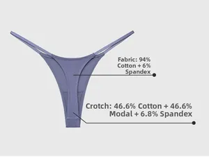 Detail view of cotton rib thong fabric composition with modal blend gusset lining