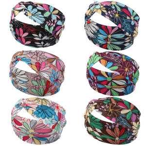 Set di 6 fasce per capelli elastiche da donna con stampe floreali e dettaglio nodo