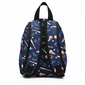 Blue children's 13-inch backpack with sporty cartoon prints and adjustable straps