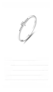 Detail shot of S925 sterling silver ring with cubic zirconia inlay and white gold finish