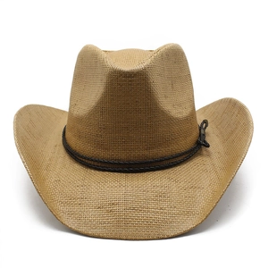 Classic Western straw cowboy hat with a black decorative cord for outdoor sun protection