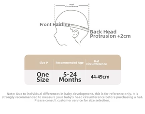 Size chart for baby knit beret showing 44-49cm head circumference for 5-24 months