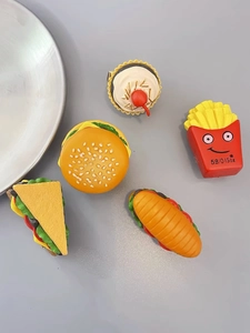Close-up of cute 3D resin food hair clips featuring burgers fries and cupcakes