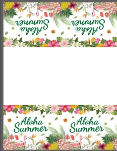 Detail of Aloha Summer tropical tablecloth with flamingos, palm leaves and hibiscus flowers