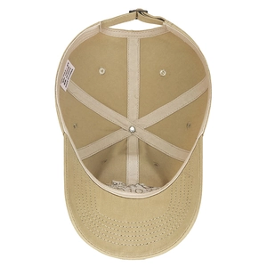 Khaki slub cotton baseball cap with mountain embroidery and adjustable metal strap