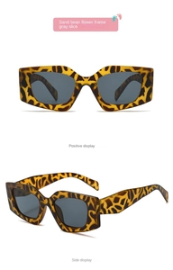 Detailed front and side views of cat eye leopard print sunglasses for kids