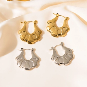 Minimalist irregular pleated hoop earrings in gold and silver finish on silk fabric