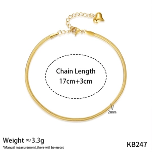 Detailed view of 2mm gold plated snake chain bracelet with heart pendant and 3cm extender