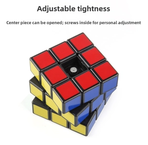 Detail view of the adjustable 3x3 speed cube showing inner metal screw and structure