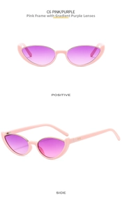 Detailed view of pink cat eye sunglasses with gradient purple lenses in C6 colorway