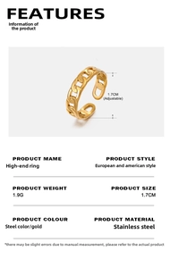 Detail view of gold-plated stainless steel chain ring with adjustable opening and dimensions