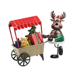 Décoration de Noël en fer avec cerf lumineux et chariot de cadeaux LED pour la table