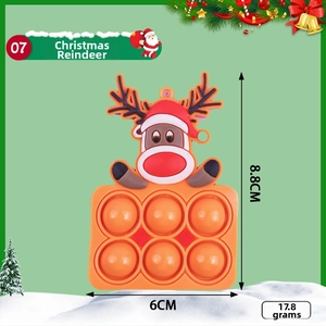 Detailed size chart of orange Christmas reindeer silicone pop fidget toy keychain