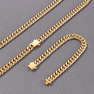 Golden stainless steel Cuban link chain necklace with polished finish and secure clasp