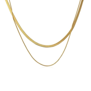 Collier double rangée doré avec chaîne serpent et maille épi au fini poli minimaliste
