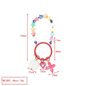 Detailed dimensions of Evil Eye keychain with star beads, moon, heart and cross charms