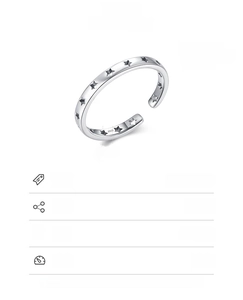 Detail view of S925 sterling silver hollow star ring showing adjustable size 6-9 band
