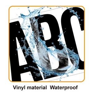 Close-up of 6-inch waterproof black vinyl letter stickers showing splash resistance