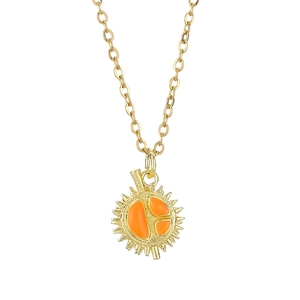 Creative gold titanium steel necklace featuring a unique durian fruit pendant with orange enamel