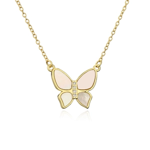18K gold plated necklace featuring a zircon butterfly pendant with white shell wings