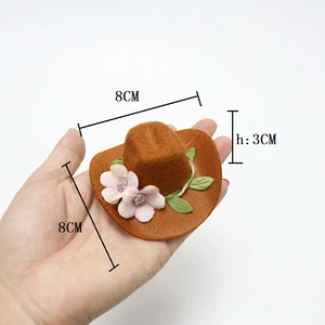 Brown felt cowboy wine bottle hat with pink flowers for jungle party decor, 8x8x3cm size