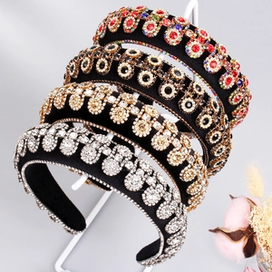Baroque Headband Rhinestone Crystal Padded Velvet Wide Hair Hoop Luxury Retro Party Accessory For Women Girls