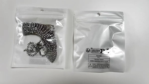 Silver rhinestone choker necklace detail in clear packaging with adjustable extension chain