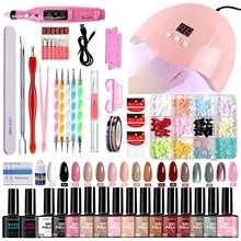 Set completo per nail art con lampada LED rosa, fresa elettrica e smalti gel colorati