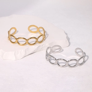 Minimalist stainless steel hollow chain open bangles in gold and silver finish