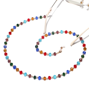 Bohemian 10mm colorful crystal bead eyewear chain with non-slip silicone loops