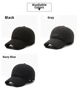 Detail view of winter baseball caps with ear flaps and SPORT embroidery in three colors