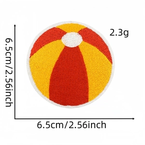 Detailed embroidery of colorful beach ball patch with 6.5cm diameter measurement