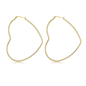 Polished gold heart-shaped hoop earrings in minimalist stainless steel for women