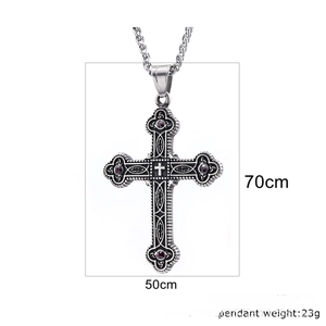 Detailed view of 23g vintage Viking cross pendant with purple stones and O-chain