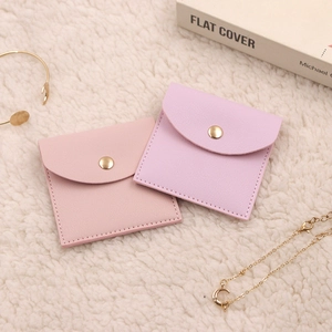 Litchi pattern leather jewelry pouch with metal snap button in pink and purple colors