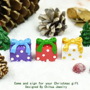 Christmas Gift Box Miniature Resin Charms Bowknot Polka Dot DIY Crafting Accessories Micro Landscape Ornament