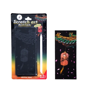 12-piece ancient style scratch art bookmark set with city night scenery and bamboo tools