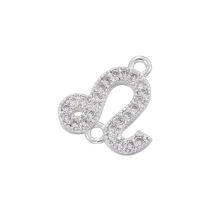 Micro-paved silver Leo zodiac connector with white zircons for DIY jewelry making