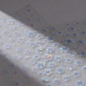 3D embossed floral nail stickers with glitter laser cherry blossoms and star patterns