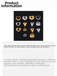 Detailed view of polished stainless steel heart and round pendants in gold and silver