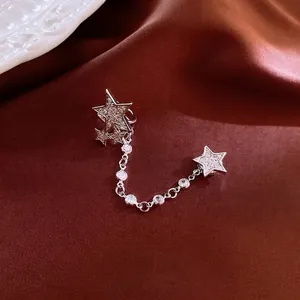 Sparkling silver star magnetic earrings with zircon chain for women luxury fashion style