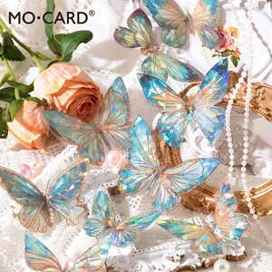 Stereoscopic laser gold butterfly stickers for scrapbooking with iridescent finish