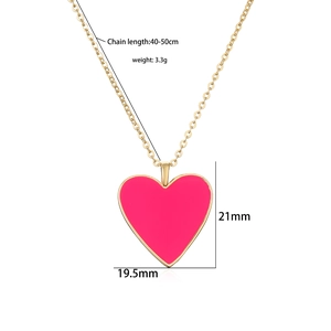Gold-plated necklace with a rose pink enamel heart pendant and O-chain for women