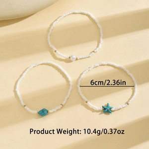 Detailed size view of Bohemian anklet set with turquoise starfish charms and beads